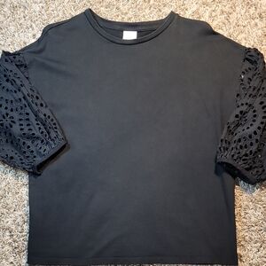Elegant Black Lace Sleeve Women's Top